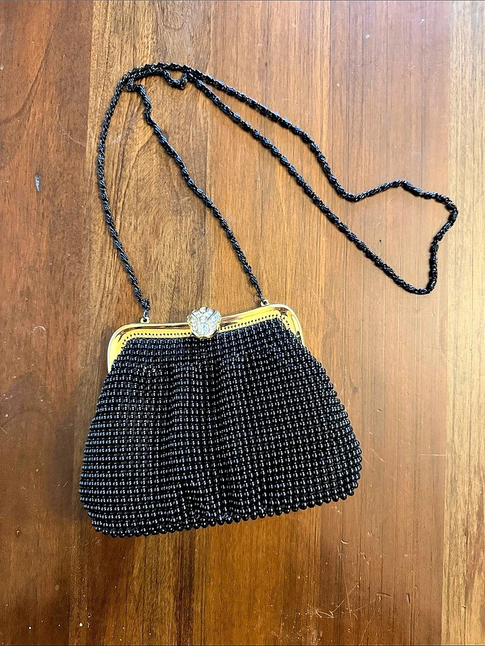 Vintage Black Beaded Clutch with Chain